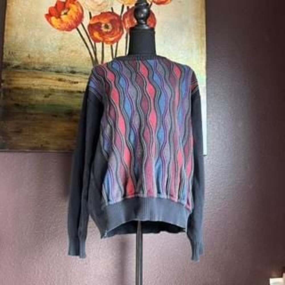 Vintage Norm Thompson Coogi Style Sweater - 90s/00s Textured Knit Wave Pattern